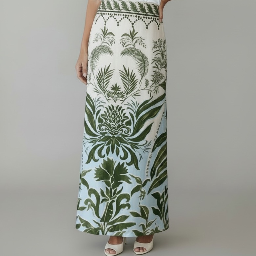 Floral Green and White Women's Skirt - Picture 3 of 7